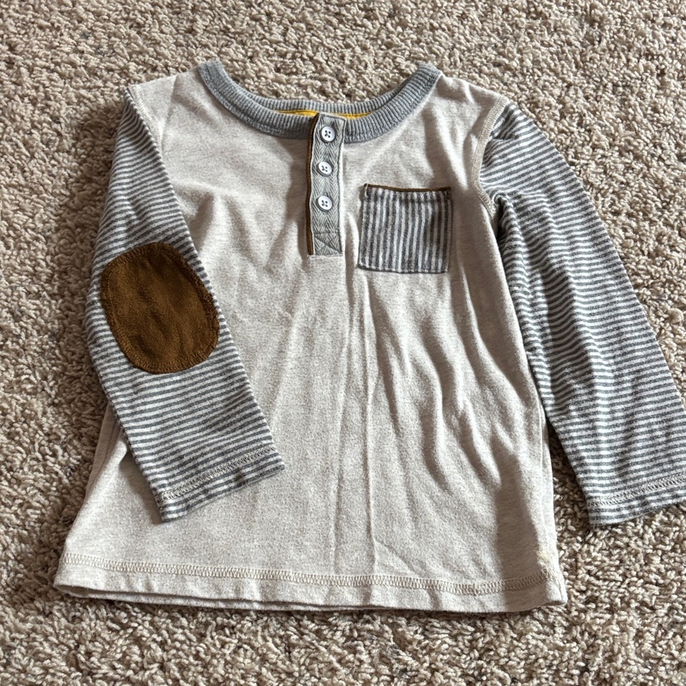Stylish Cream and Gray Striped Long Sleeve Tee
